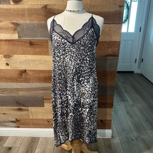 Lovestitch Animal Print Lace Trim Slip Dress